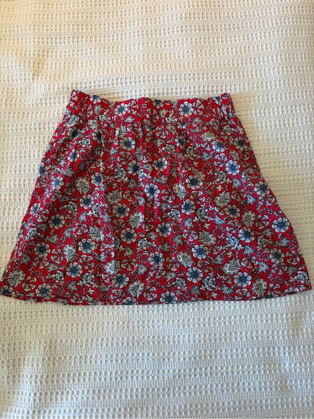 LOFT Red Floral Mini Skirt with Blue Accents
